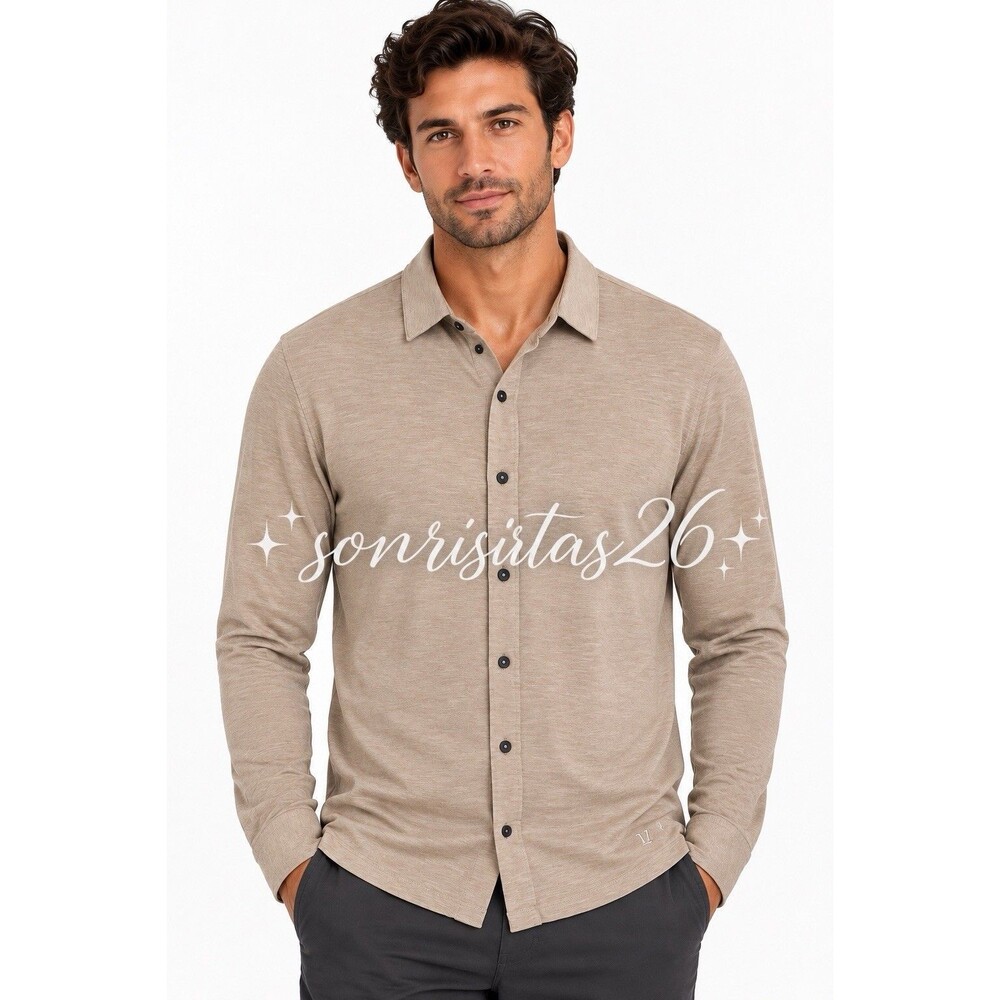 Vuori Knit Twill Button Down Shirt Tan Mens M Long Sleeve Stretch Casual V1026
